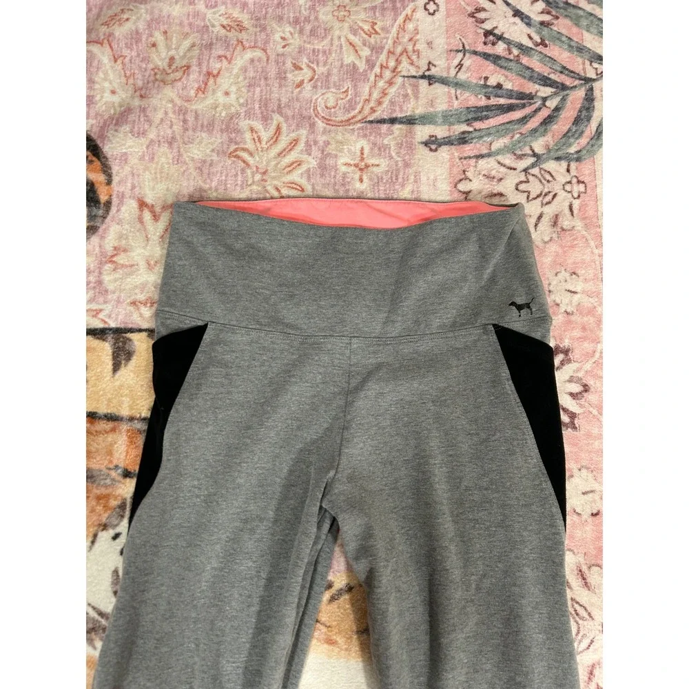 Victoria's Secret PINK‎ Gray Neon Pink Lattice Ankle Leggings Pockets Large